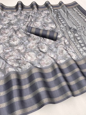 SMARTLOOKS Digital Print, Printed, Solid/Plain Bollywood Cotton Silk Saree(Grey)