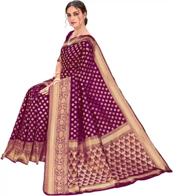 NENCY FASHION Woven Banarasi Pure Silk Saree(Purple)