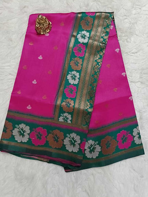 Indesa Floral Print Banarasi Art Silk Saree(Pink)