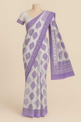 Maa vaishno collection Paisley Daily Wear Pure Cotton Saree(White)