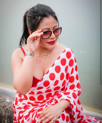 kashvi sarees Printed, Polka Print Bollywood Georgette Saree(Red)