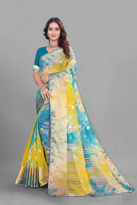Aarunika fashion Solid/Plain Bollywood Organza Saree(Light Blue)