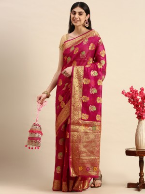 Kimisha Woven Kanjivaram Organza Saree(Pink)