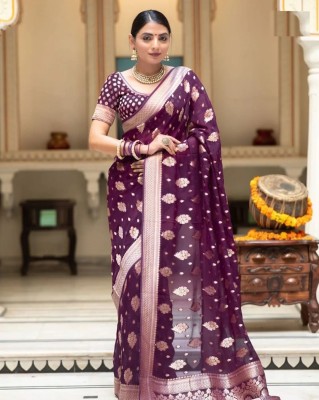 KV Fashion Woven Kanjivaram Silk Blend Saree(Purple)