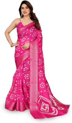 Moda Rapido Printed Bandhani Cotton Blend Saree(Pink)