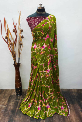 SARETRA MALL Printed Bollywood Georgette Saree(Light Green)