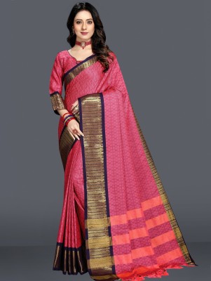 Vrinda textiles Temple Border Mysore Cotton Silk Saree(Pink)