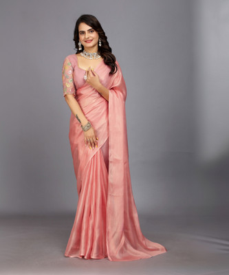 RHEY Self Design Bollywood Silk Blend Saree(Pink)
