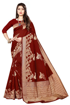 AVDOM Woven Kanjivaram Silk Blend Saree(Maroon)