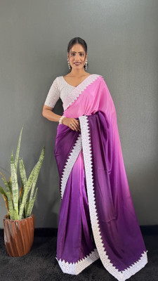 HouseOfCommon Solid/Plain Bollywood Pure Silk Saree(Purple)