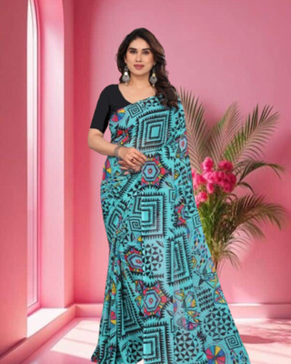 Jayu Striped Daily Wear Georgette Saree(Light Blue)