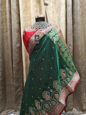 GS creation Embroidered Banarasi Art Silk Saree(Dark Green)