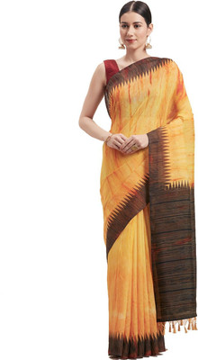Rajnandini Self Design Bollywood Cotton Linen Saree(Yellow)