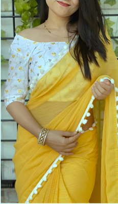 Avishafab Solid/Plain Bollywood Georgette Saree(Yellow)