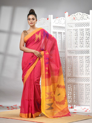 angoshobha Woven Handloom Cotton Blend Saree(Magenta)