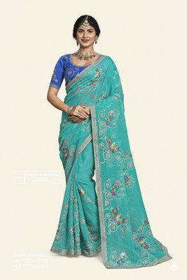Amit kumar Embroidered Bollywood Chiffon Saree(Light Blue)