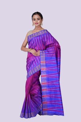 Mimoo Fashionz Printed Saree with Attached Blouse Cotton Silk Saree(Blue, Pink)