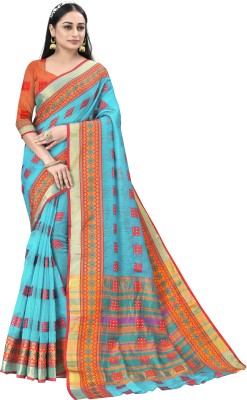 StyleDeal Self Design, Woven, Embellished, Temple Border Kota Doria Pure Cotton, Cotton Silk Saree(Light Blue)