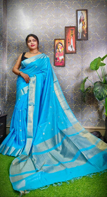 govind handloom Woven Banarasi Silk Blend Saree(Light Blue)