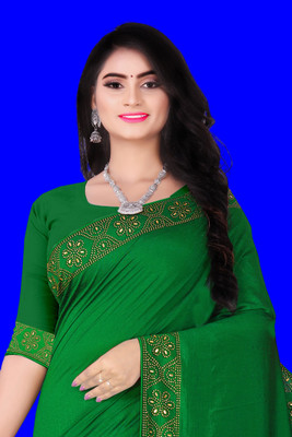 nevya creation Self Design Bollywood Chanderi, Art Silk Saree(Green)
