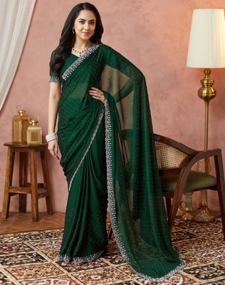 Divastri Embellished, Self Design Bollywood Georgette Saree(Green)
