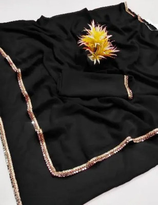 mahir ceaation Solid/Plain, Embellished Bollywood Georgette Saree(Black)