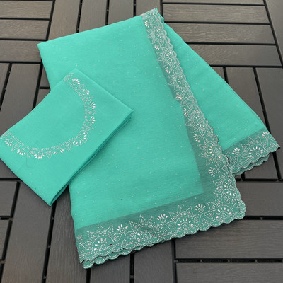 KHRITI FAB Embroidered Bollywood Organza Saree(Light Blue)