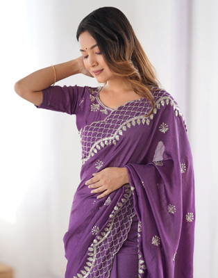 Satrani Embellished, Embroidered Bollywood Silk Blend Saree(Purple)