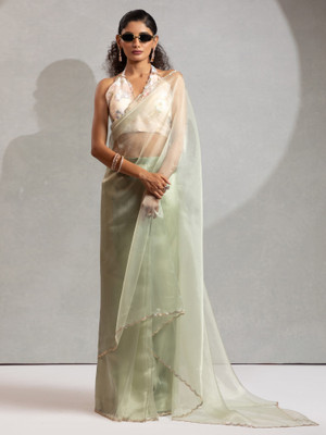 Sareemall Solid/Plain Bollywood Organza Saree(Light Green)