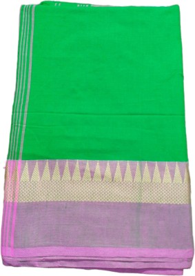 PREOSY Embellished, Solid/Plain Handloom Pure Cotton Saree(Green)