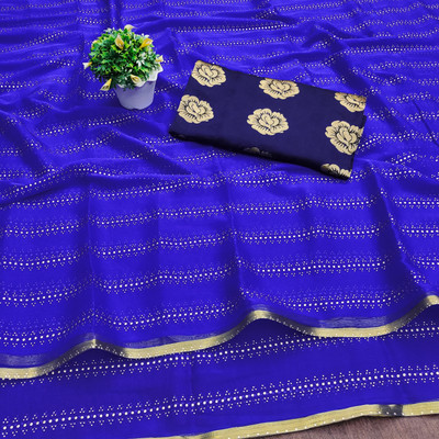 Aadishakti Fashion Striped Bhagalpuri Chiffon Saree(Blue)