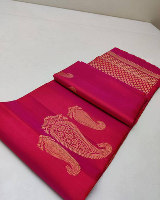 Bansari Textiles Woven, Applique, Self Design, Striped Bollywood Jacquard, Art Silk Saree(Pink)