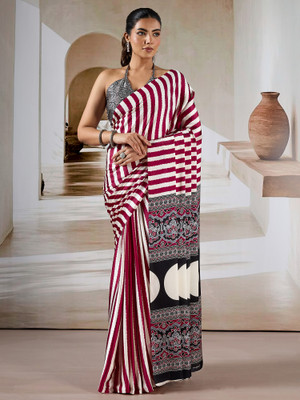 Tasrika Printed Leheria Satin Saree(Maroon)