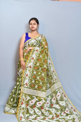 das saree Woven, Self Design Jamdani Cotton Silk Saree(Green)