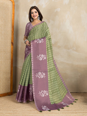 NENU FASHON Geometric Print, Floral Print, Printed, Woven Bollywood Silk Blend Saree(Multicolor)