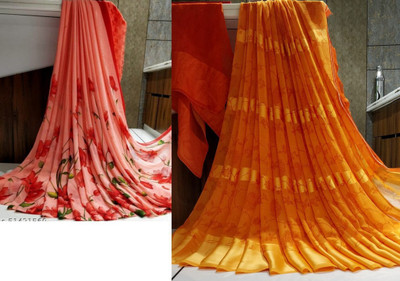 Sitanjali Floral Print Daily Wear Georgette Saree(Pack of 2, Red)
