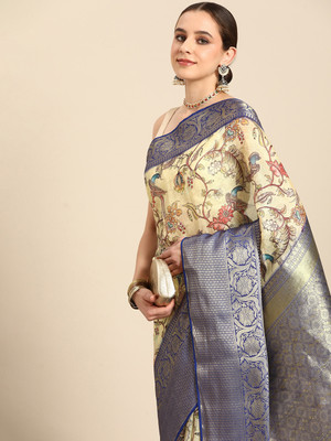 Tasrika Digital Print Banarasi Silk Blend Saree(Beige, Grey)