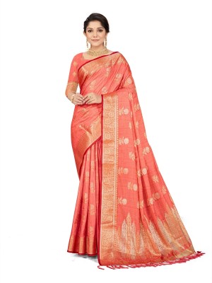 M.S.RETAIL Printed Banarasi Silk Blend Saree(Pink)