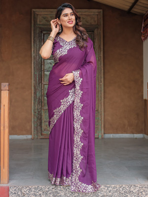TTH Self Design Bollywood Georgette Saree(Purple)