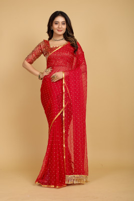 DIVYASHAKTI FASHION Embellished Daily Wear Chiffon Saree(Red)