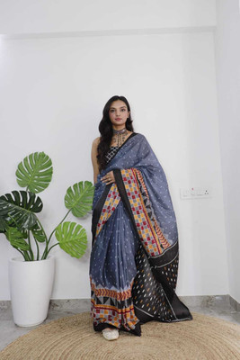 JASU CREATION Printed Handloom Pure Cotton Saree(Grey)