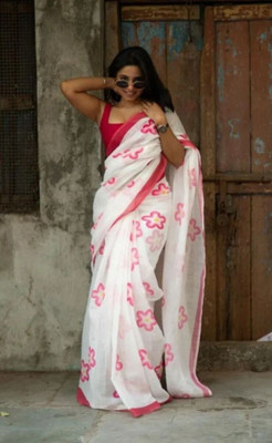 ZARISTACREATION Digital Print Bollywood Dupion Silk Saree(White)