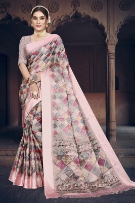 Pisara Digital Print, Geometric Print, Graphic Print, Printed Kanjivaram Cotton Silk Saree(Pink)