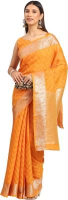 Akhilam Embroidered Banarasi Cotton Blend Saree(Mustard)