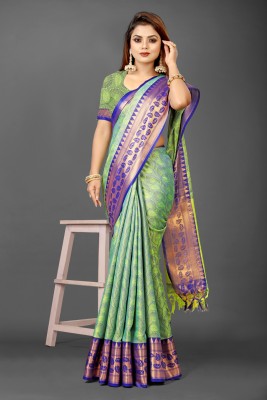 VILLAGIUS Embellished Dharmavaram Cotton Silk Saree(Light Green)