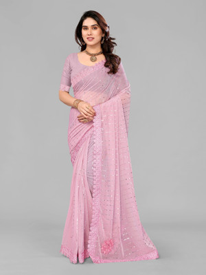 RELLAXAWAVES Embellished Bollywood Lycra Blend Saree(Pink)