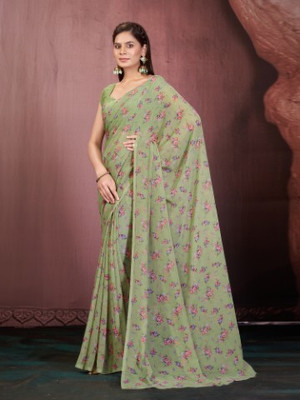 GARDEN VARELI Floral Print Bollywood Georgette Saree(Multicolor)