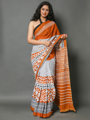 BUTA BUTI Polka Print Daily Wear Cotton Blend Saree(White)