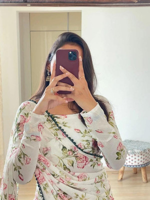 blendza Self Design Bollywood Georgette Saree(White)