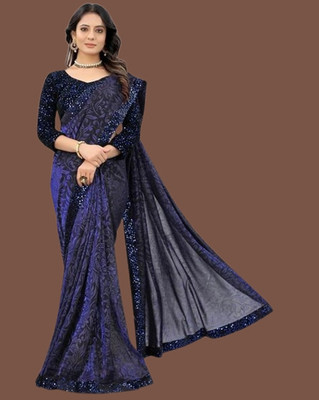 Vragi Embellished Bollywood Lycra Blend Saree(Dark Blue)